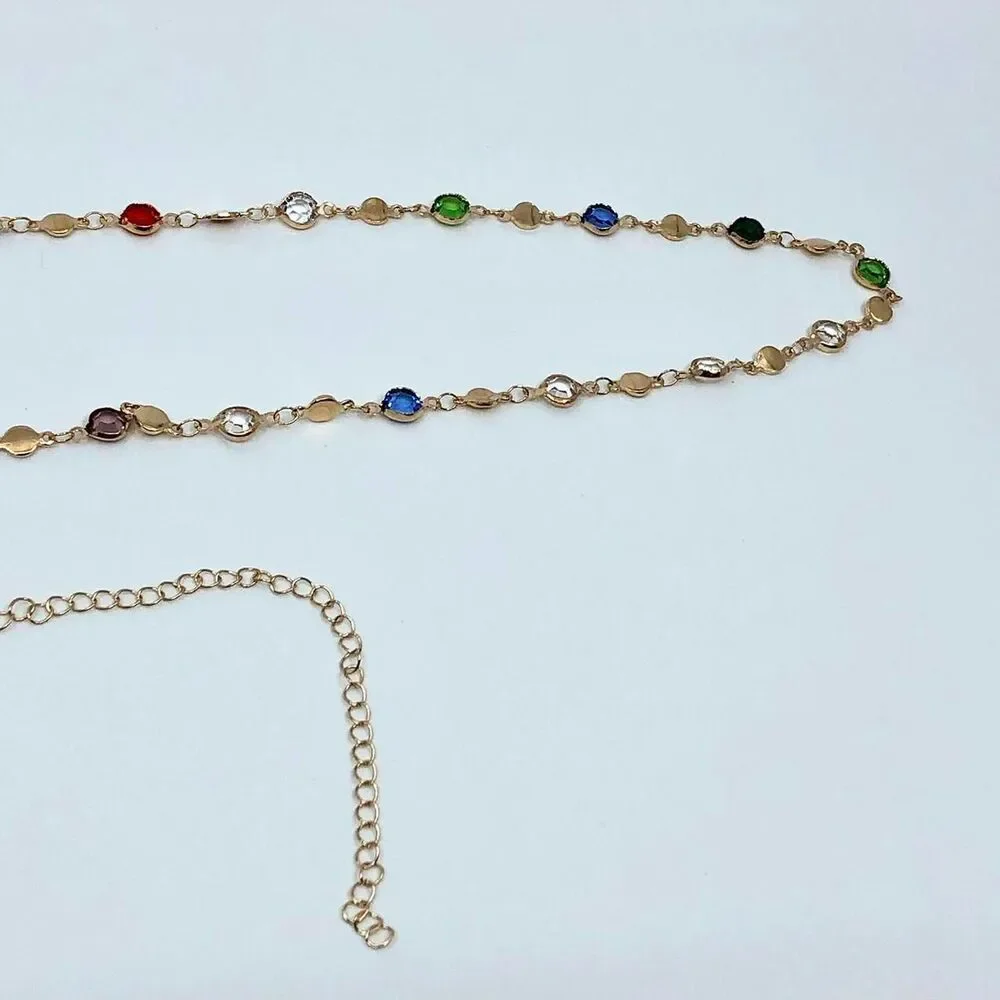 Y2K Cyber Multicolor Rhinestone Gold Chain Belt, Up to 37 Inches, X7GA1134